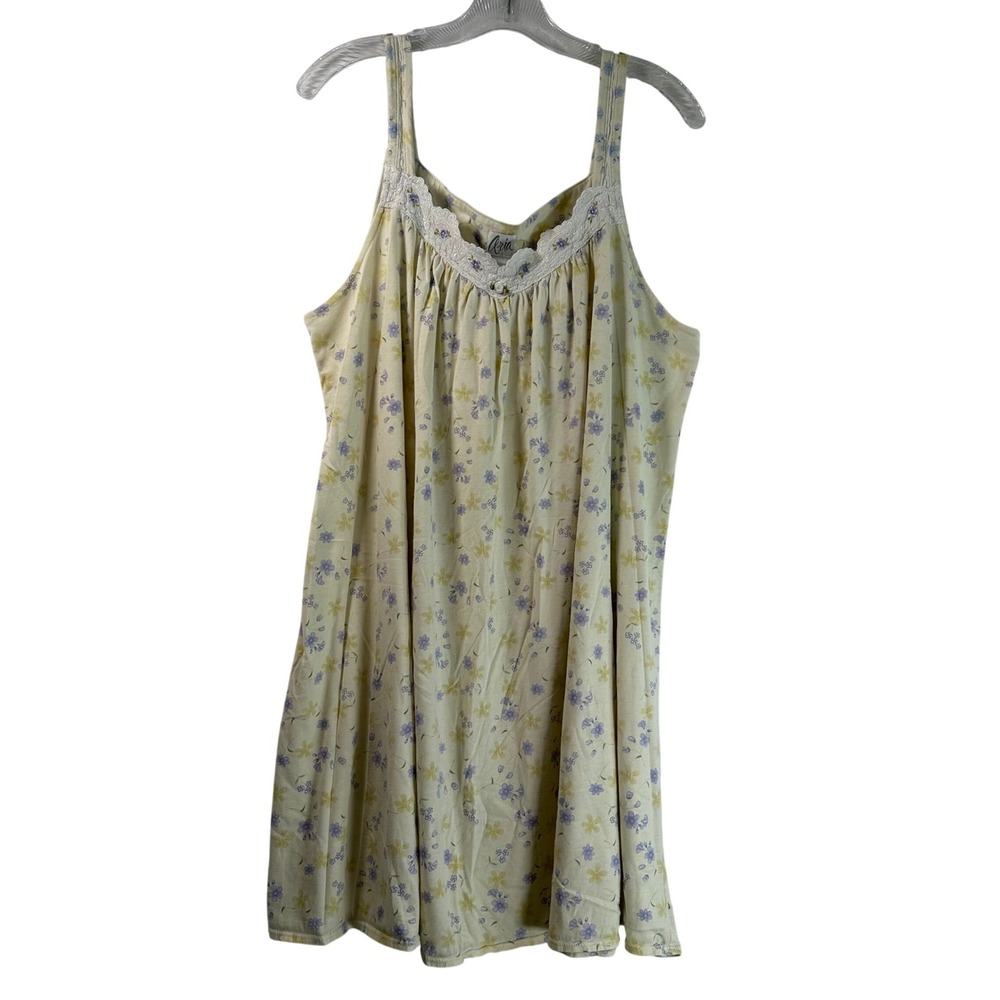 Aria Womens 2X Floral Nightgown Cream Purple Lace Trim Sleeveless R2931763
